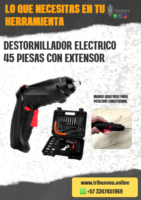 Destornillador 45 pzas. Inalámbrico Recargable